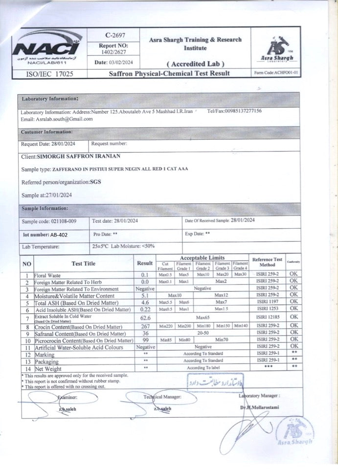 Simorgh Zafferano Super Negin All Red 1° cat. AAA (Box 12 pack da 1g)