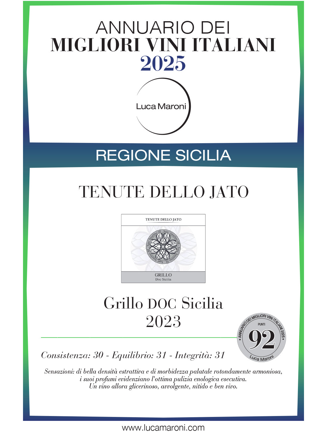 Tenute dello Jato "Sant'Anselmo Grillo" Sicilia DOC Grillo 2023