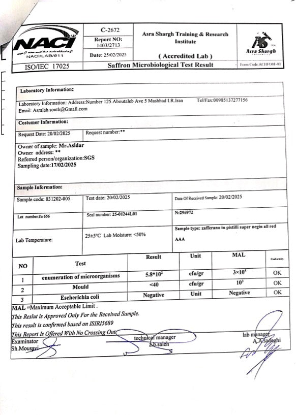 Simorgh Zafferano Super Negin All Red 1° cat. AAA (Box 3g)