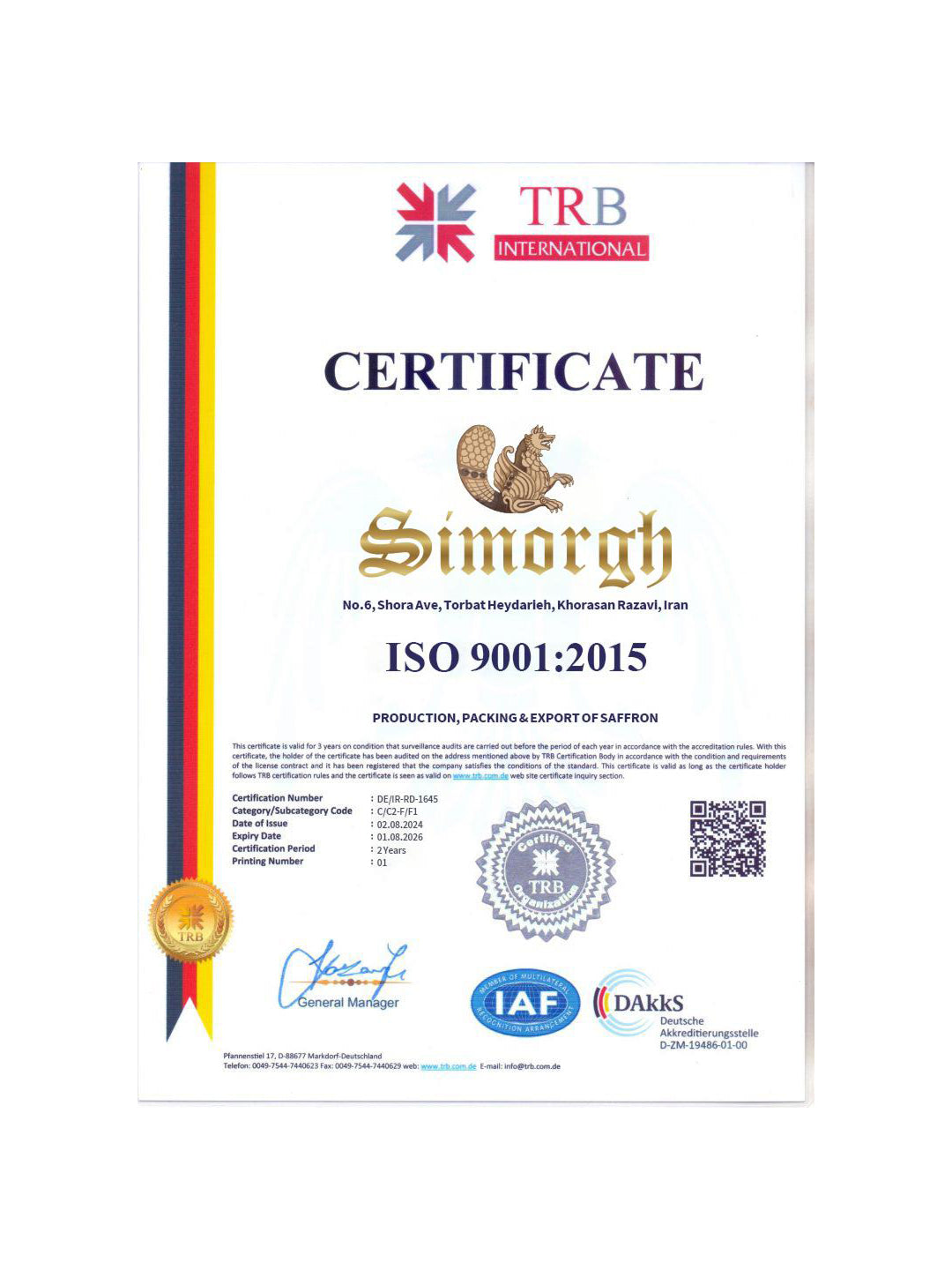 Simorgh Zafferano Super Negin All Red 1° cat. AAA (Box 12 pack da 1g)